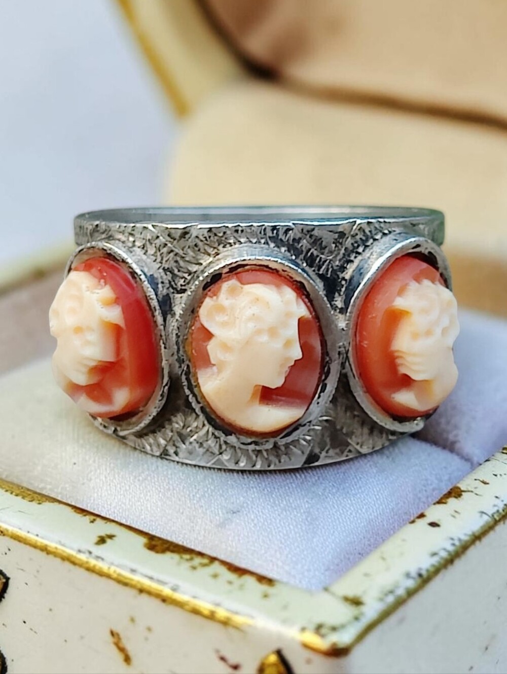 Antique 800 Silver Cameo Ring